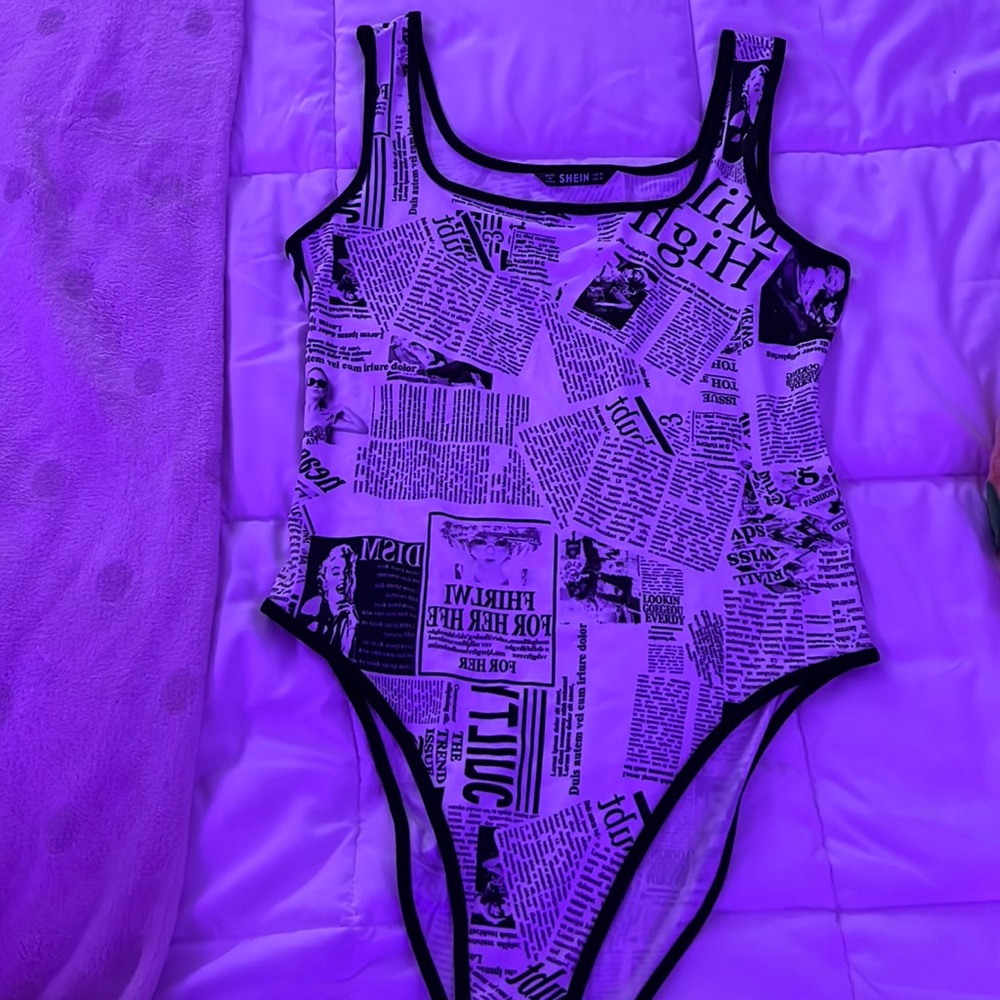 super cute newspaper print bodysuit